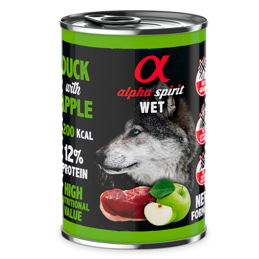 ALPHA SPIRIT- DUCK WITH GREEN APPLE- Complete Wet Adult Dog Food- 400 gr