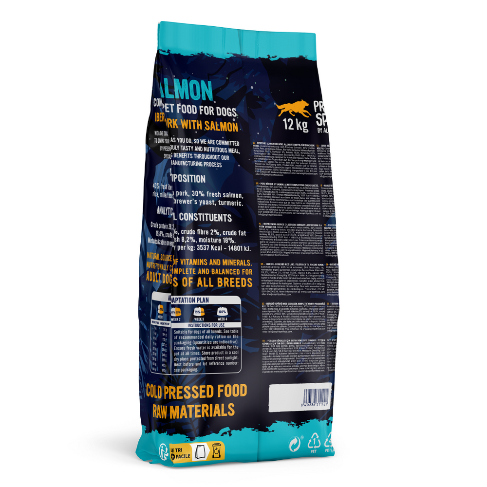Primal Spirit by Alpha Spirit- 70 %- IBERIAN SALMON (NO CHICKEN) - Complete Dry Dog Food (12 kg)