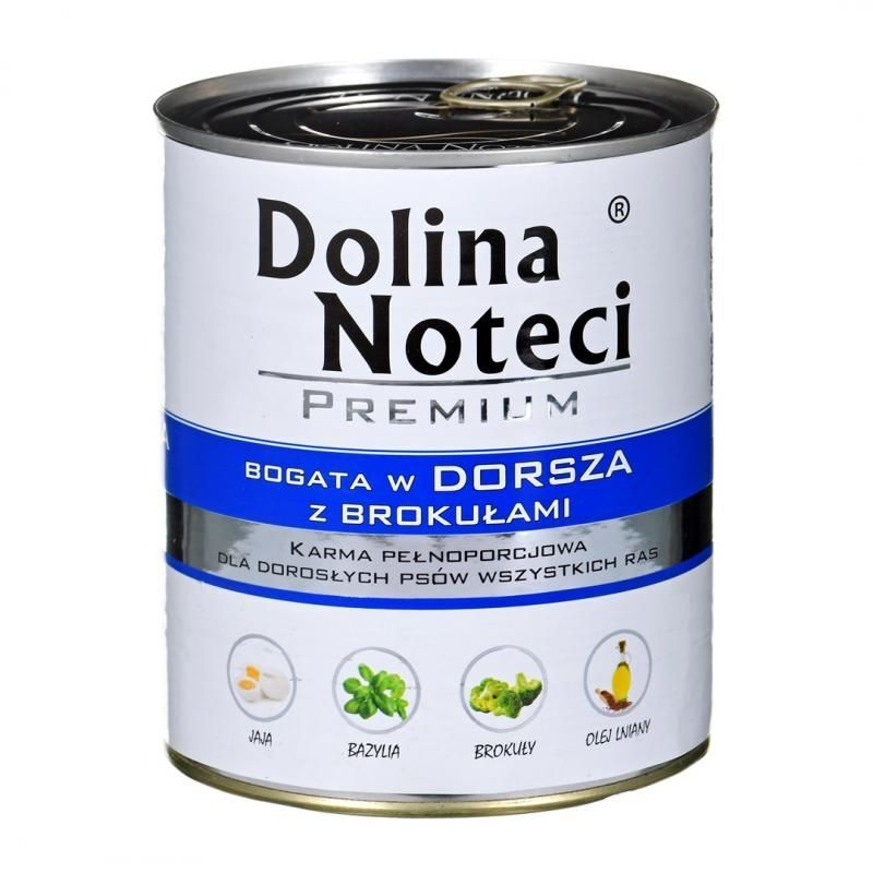 DOLINA NOTECI PREMIUM- DORSZ Z BROKULAMI- MOKRA KARMA DLA PSÓW DOROSŁYCH WSZYSTKICH RAS- 400 GR PUSZKA