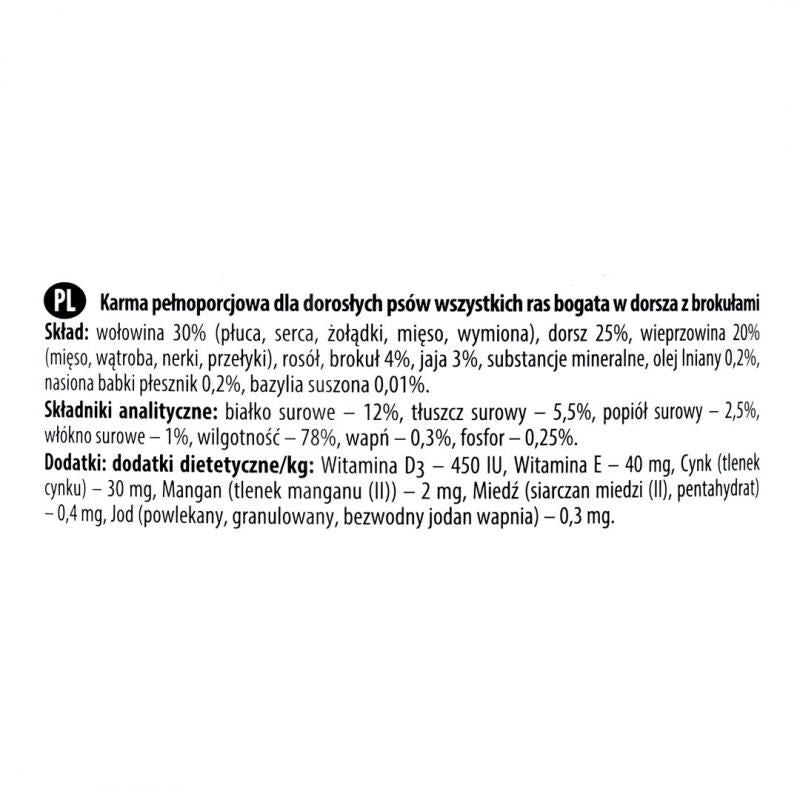DOLINA NOTECI PREMIUM- DORSZ Z BROKULAMI- MOKRA KARMA DLA PSÓW DOROSŁYCH WSZYSTKICH RAS- 400 GR PUSZKA