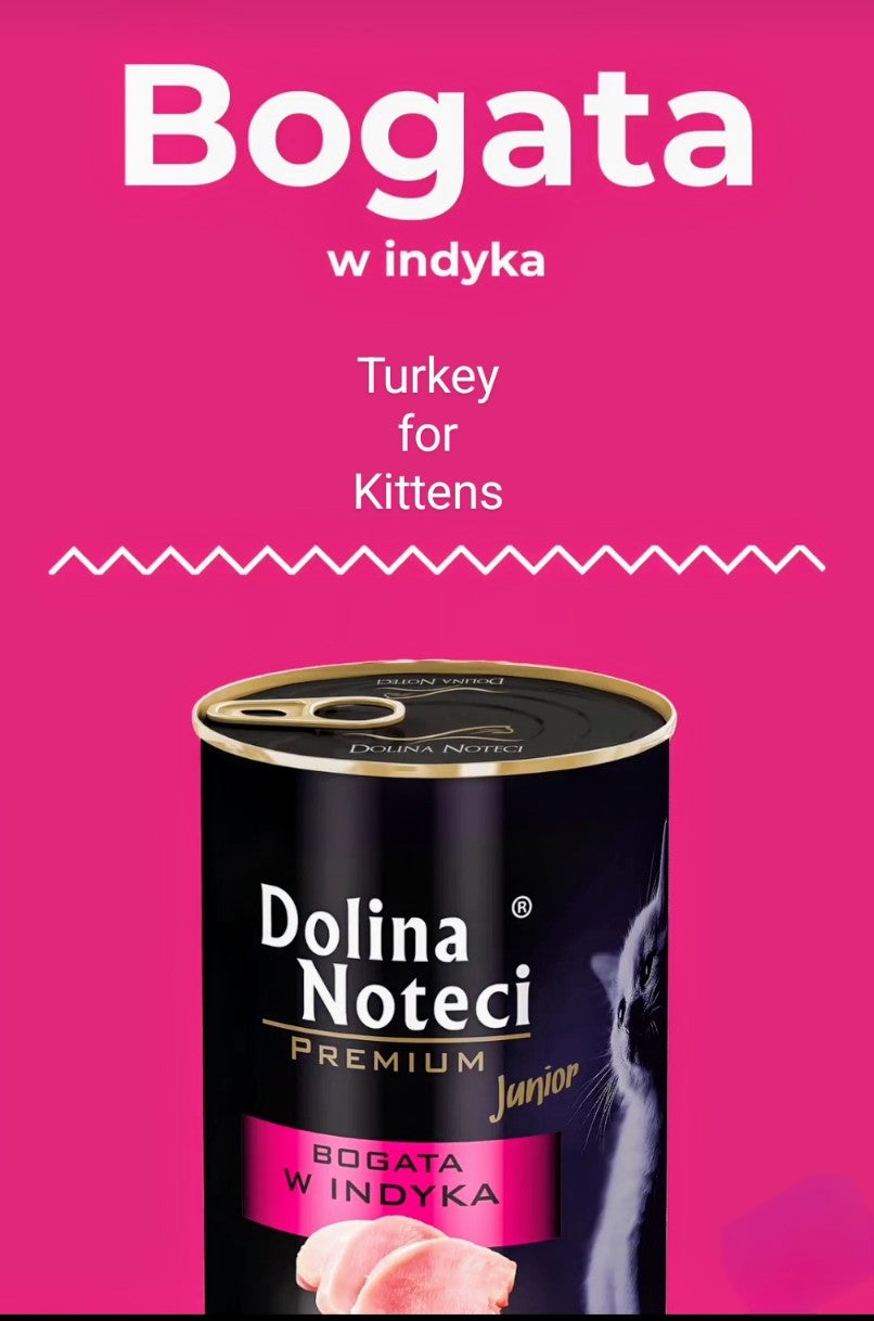 DOLINA NOTECI PREMIUM- MOKRA KARMA DLA KOTA BOGATA W INDYKA- DLA KOCIĄT  (W SOSIE)- 185 GR PUSZKA