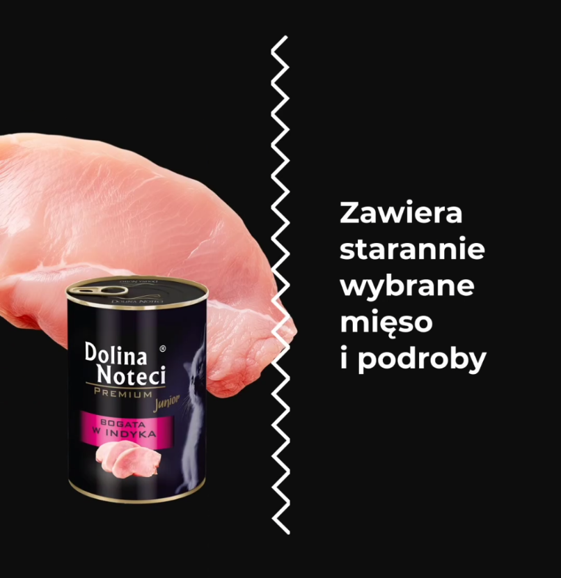 DOLINA NOTECI PREMIUM- MOKRA KARMA DLA KOTA BOGATA W INDYKA- DLA KOCIĄT  (W SOSIE)- 185 GR PUSZKA