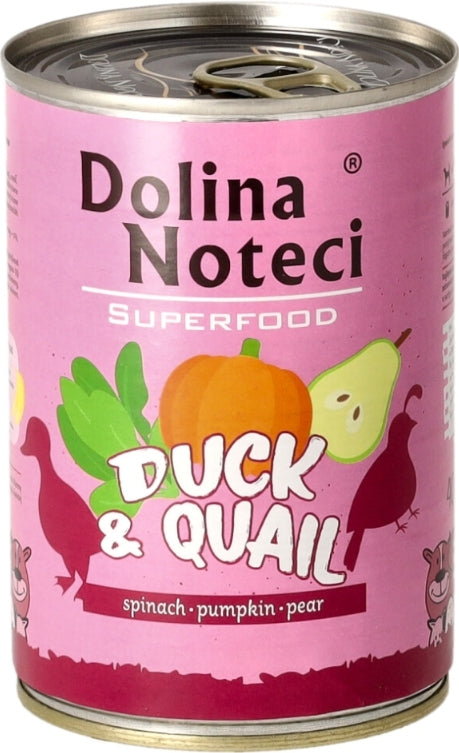 DOLINA NOTECI SUPERFOOD- DUCK AND QUAIL- WET DOG FOOD FOR ADULT DOGS- 400 gr CANS