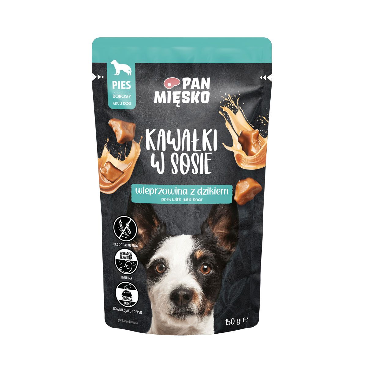 PAN MIĘSKO (MR MEATY)– COMPLETE WET FOOD FOR ADULT DOGS- CHUNKS IN GRAVY– PORK WITH WILD BOAR- 150 GR POUCH