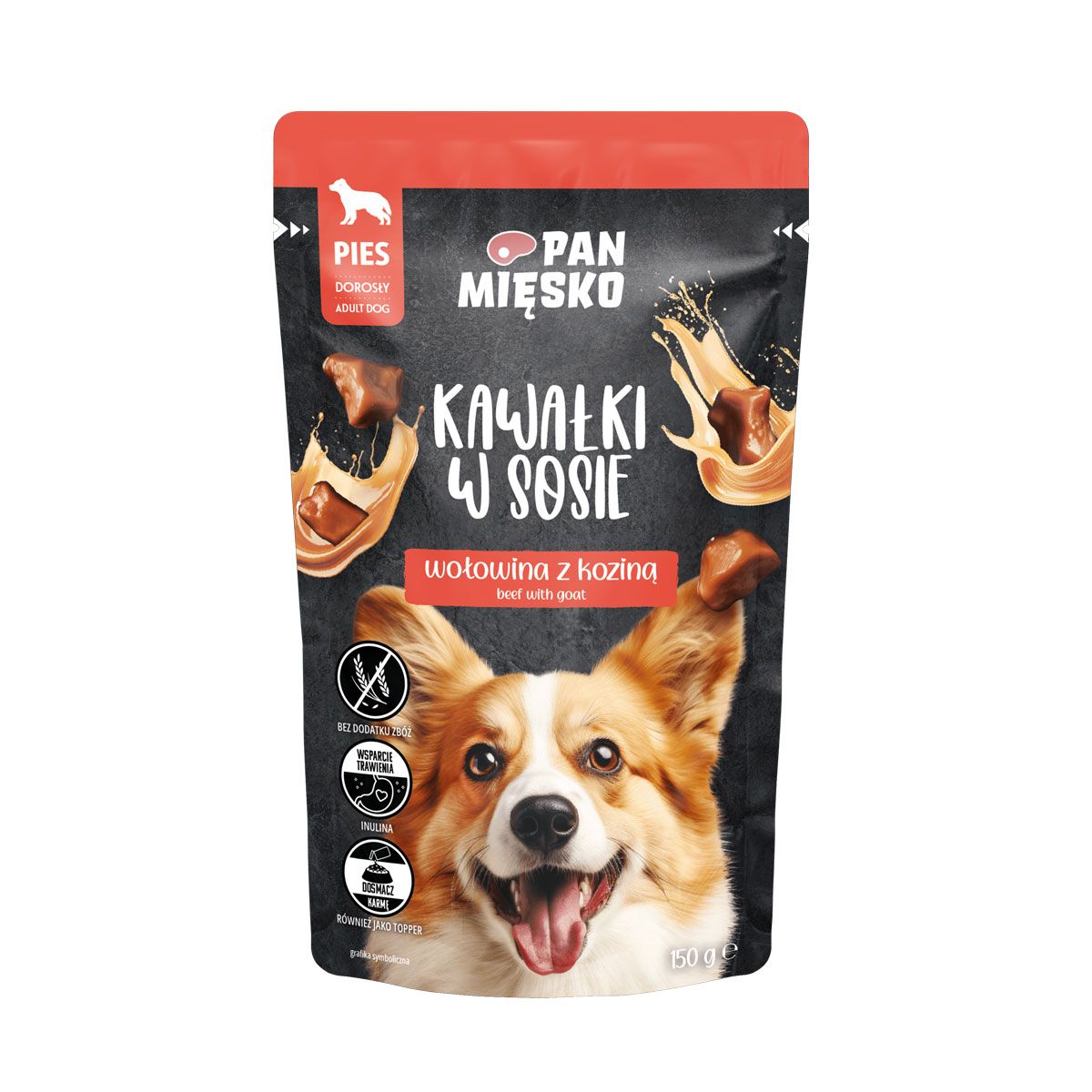 PAN MIĘSKO (MR MEATY)– COMPLETE WET FOOD FOR ADULT DOGS- CHUNKS IN GRAVY– BEEF WITH GOAT- 150 GR POUCH