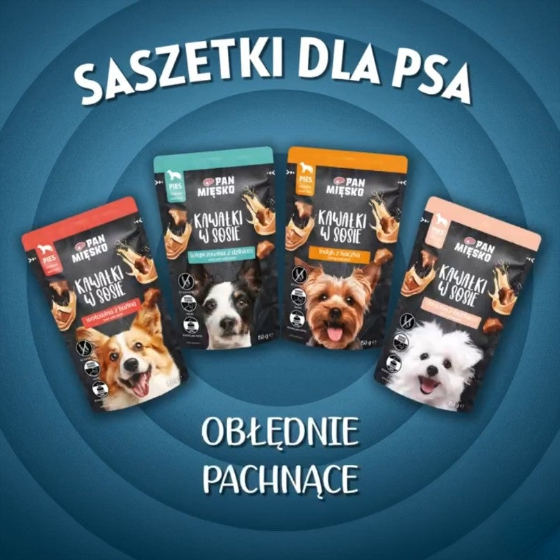 PAN MIĘSKO (MR MEATY)– COMPLETE WET FOOD FOR ADULT DOGS- CHUNKS IN GRAVY– BEEF WITH GOAT- 150 GR POUCH