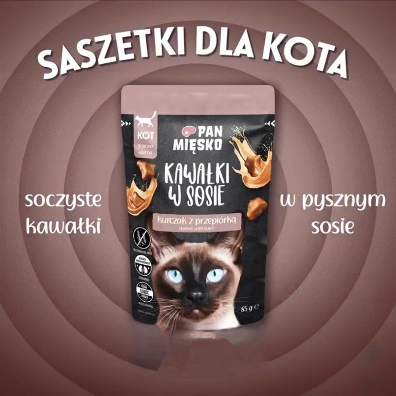 MR MEATY (PAN MIĘSKO)- CHUNKS IN GRAVY- CHICKEN WITH QUAIL- FOR ADULT CATS- 85 GR