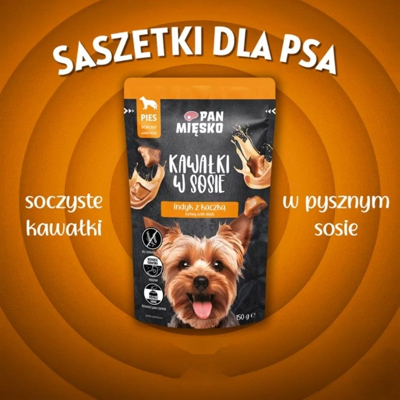 PAN MIĘSKO (MR MEATY)– COMPLETE WET FOOD FOR ADULT DOGS- CHUNKS IN GRAVY– TURKEY WITH DUCK- 150 GR POUCH
