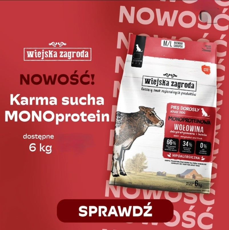 WIEJSKA ZAGRODA (COUNTRY OF ANIMALS)- MONOPROTEINOWA KARMA SUCHA DLA PSA DOROSŁEGO- WOŁOWINA- M/L- 6 KG TORBA