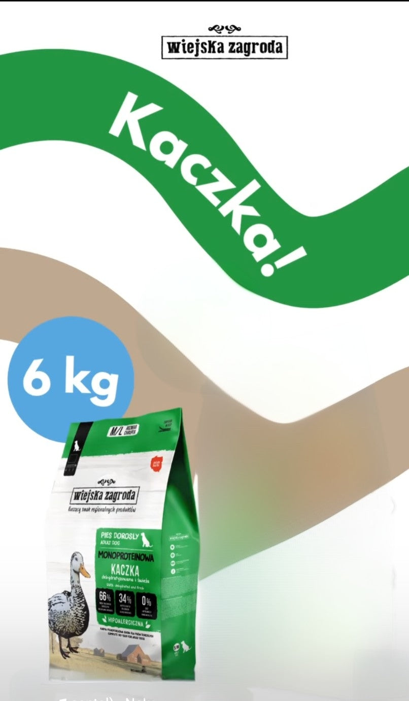 WIEJSKA ZAGRODA (COUNTRY OF ANIMALS)- MONOPROTEINOWA KARMA SUCHA DLA PSA DOROSŁEGO- KACZKA- M/L- 6 KG TORBA