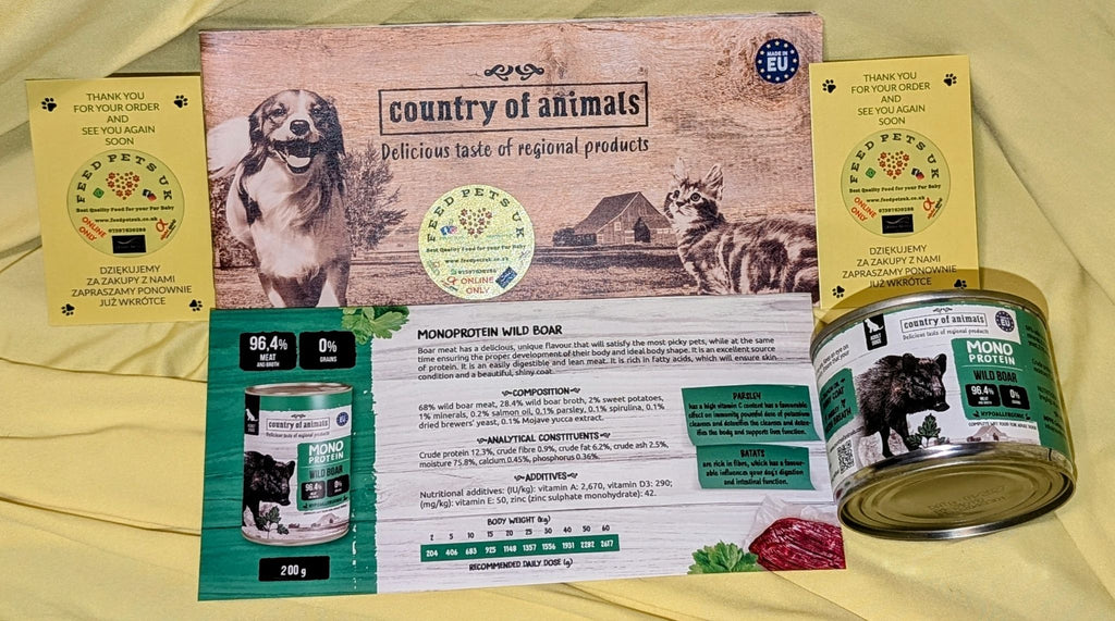 WIEJSKA ZAGRODA (COUNTRY OF ANIMALS)- MONOPROTEINOWA- KARMA MOKRA DLA PSA DOROSŁEGO- DZIK- 200 GR PUSZKA