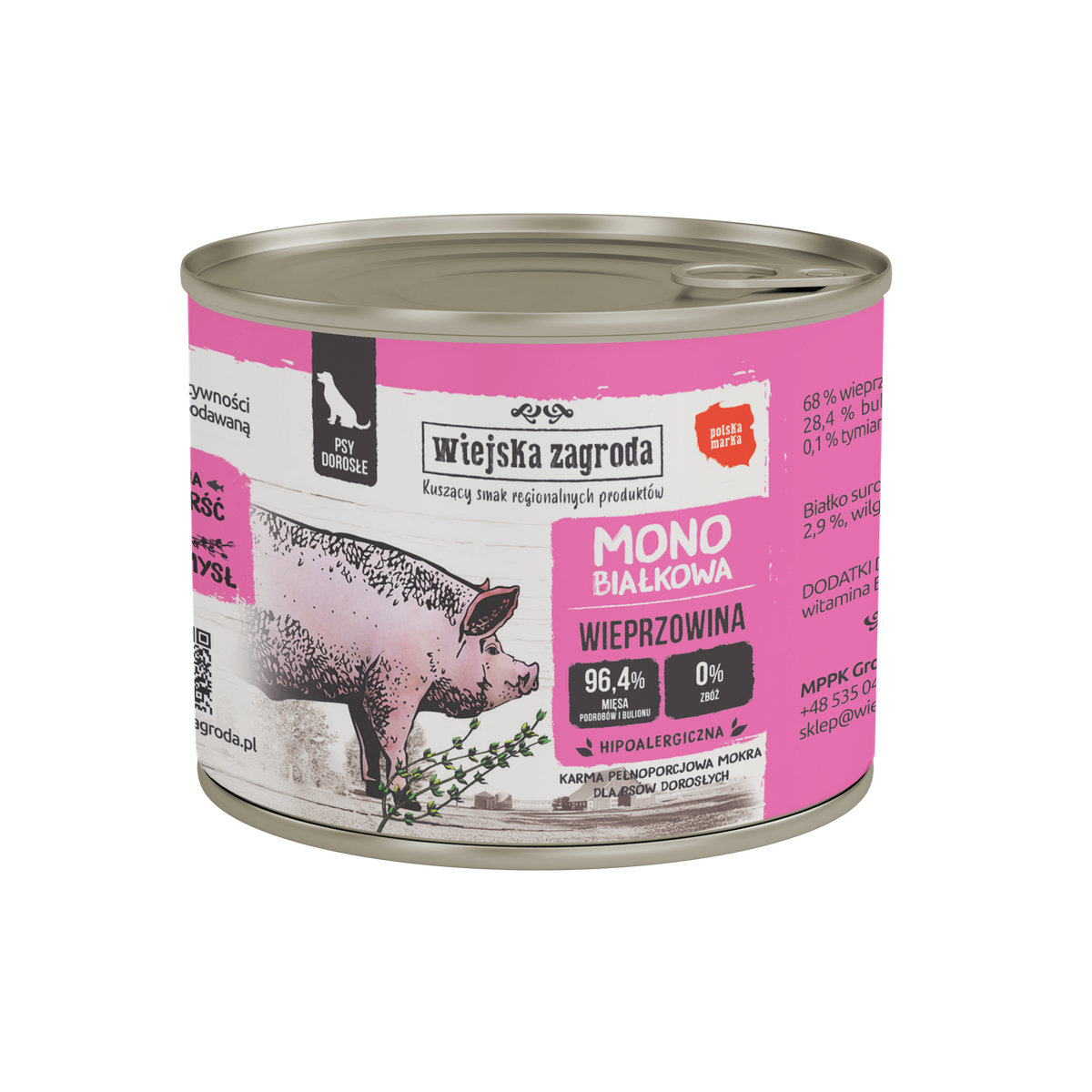 WIEJSKA ZAGRODA (COUNTRY OF ANIMALS)- MONOPROTEINOWA- KARMA MOKRA DLA PSA DOROSŁEGO- WIEPRZOWINA- 200 GR PUSZKA