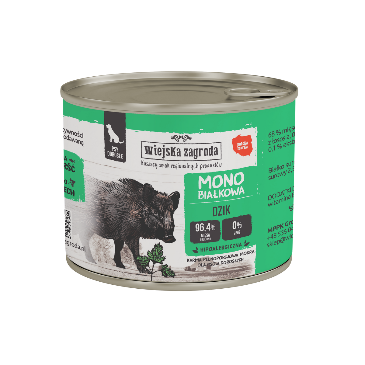 WIEJSKA ZAGRODA (COUNTRY OF ANIMALS)- MONOPROTEINOWA- KARMA MOKRA DLA PSA DOROSŁEGO- DZIK- 200 GR PUSZKA