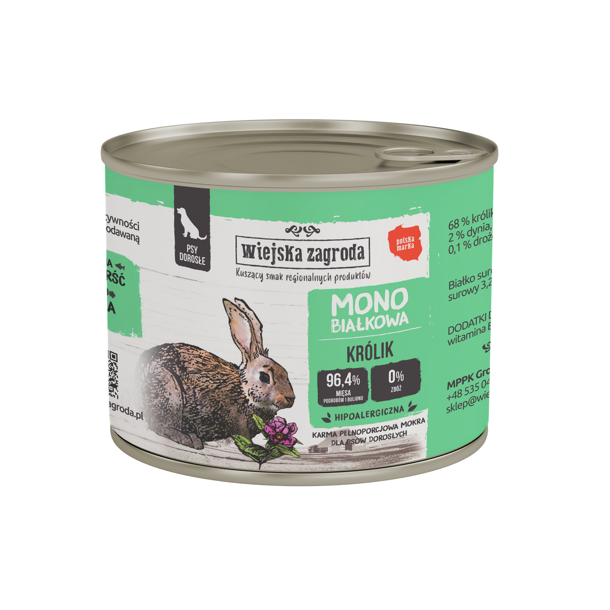 WIEJSKA ZAGRODA (COUNTRY OF ANIMALS)- MONOPROTEINOWA- KARMA MOKRA DLA PSA DOROSŁEGO- KRÓLIK- 200 GR PUSZKA