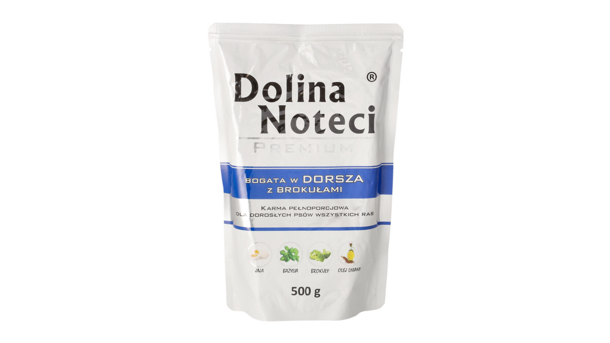 DOLINA NOTECI PREMIUM- COD WITH BROCCOLI-WET FOOD FOR ADULT DOGS- 500 GR POUCH