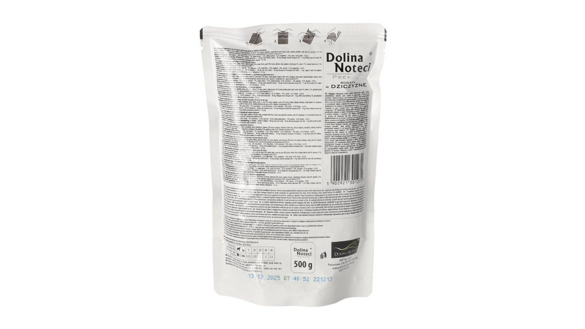 DOLINA NOTECI PREMIUM- GAME- WET FOOD FOR ADULT DOGS- 500 GR POUCH