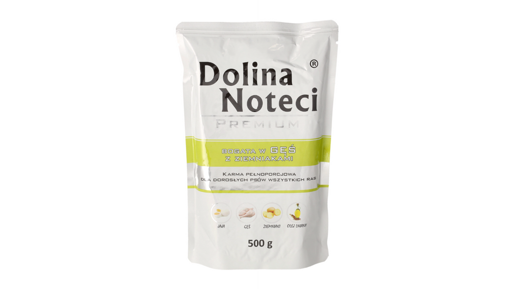 DOLINA NOTECI PREMIUM- GĘŚ Z ZIEMNIAKAMI- MOKRA KARMA DLA PSÓW DOROSŁYCH- 500 gr SASZETKI