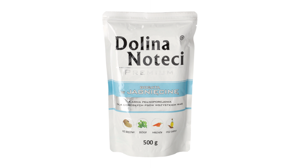 DOLINA NOTECI PREMIUM- JAGNIĘCINA- MOKRA KARMA DLA PSÓW DOROSŁYCH- 500 gr  SASZETKI