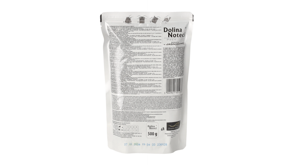 DOLINA NOTECI PREMIUM- JAGNIĘCINA- MOKRA KARMA DLA PSÓW DOROSŁYCH- 500 gr  SASZETKI