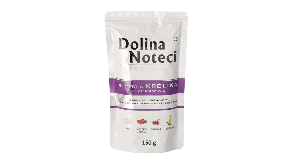DOLINA NOTECI PREMIUM- KRÓLIK Z ŻURAWINĄ- MOKRA KARMA DLA PSÓW DOROSŁYCH- 150 GR SASZETKI
