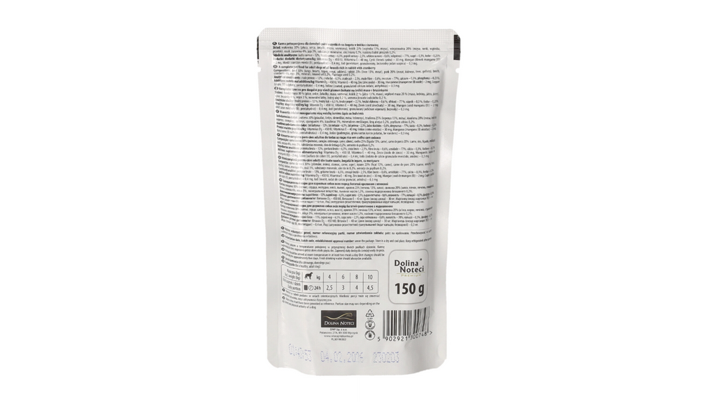 DOLINA NOTECI PREMIUM- KRÓLIK Z ŻURAWINĄ- MOKRA KARMA DLA PSÓW DOROSŁYCH- 150 GR SASZETKI