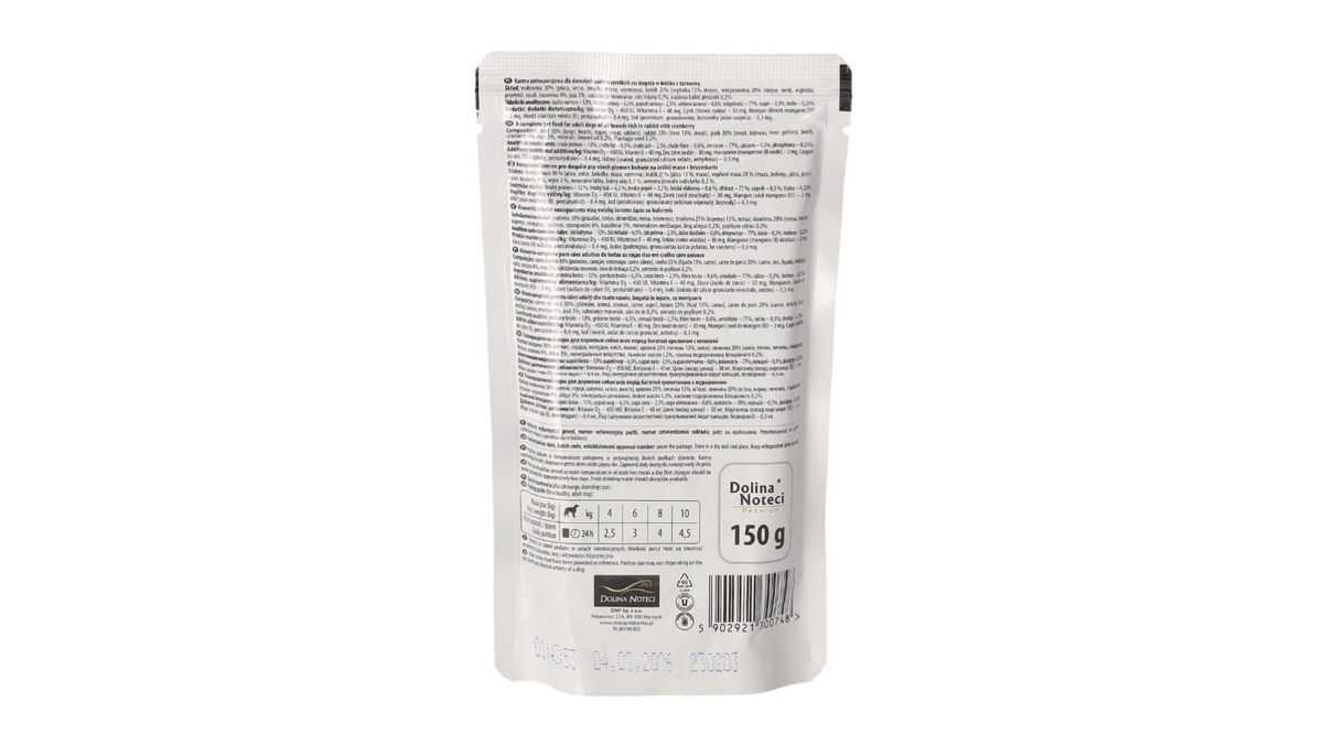 DOLINA NOTECI PREMIUM- RABBIT AND CRANBERRY- WET FOOD FOR ADULT DOGS- 150 GR POUCH
