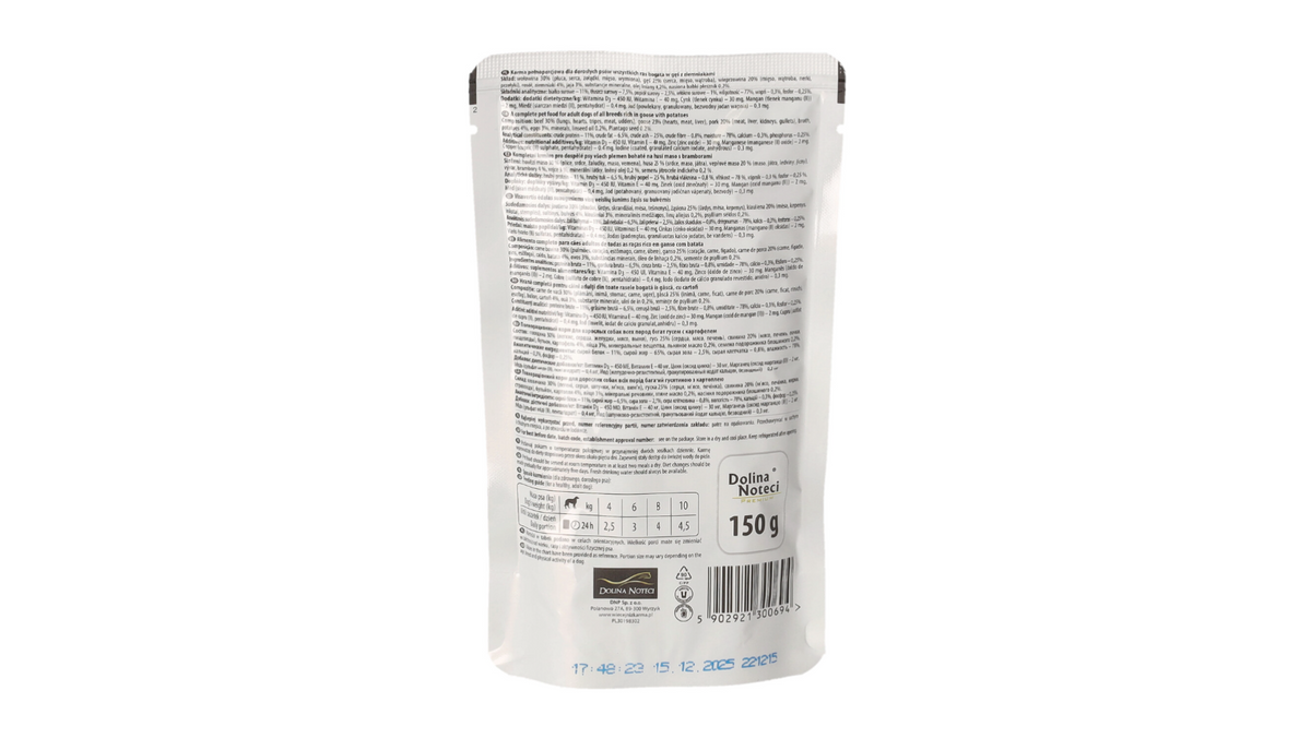 DOLINA NOTECI PREMIUM- GOOSE WITH POTATOES- WET FOOD FOR ADULT DOGS- 150 gr POUCH