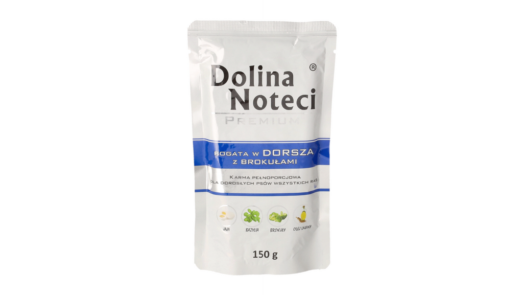 DOLINA NOTECI PREMIUM- DORSZ Z BROKUŁAMI- MOKRA KARMA DLA PSÓW DOROSŁYCH- 150 GR SASZETKA