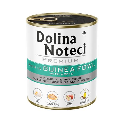 DOLINA NOTECI PREMIUM- GUINEA FOWL WITH APPLE- WET FOOD FOR ADULT DOGS- 800 GR CANS