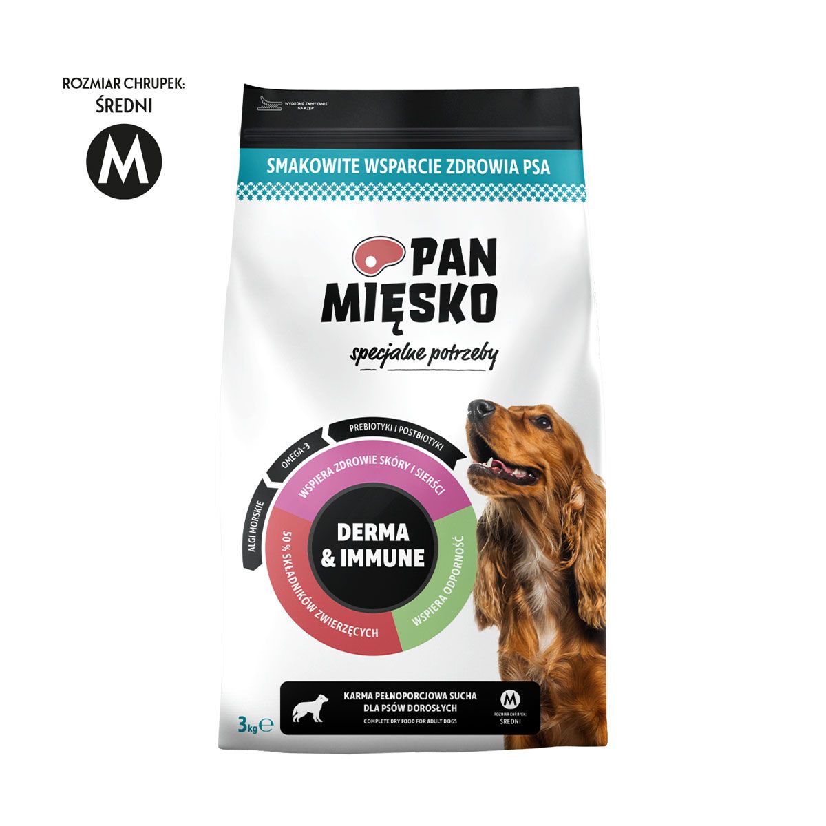 PAN MIĘSKO (MR MEATY)- SPECIAL NEEDS- DERMA & IMMUNE- COMPLETE DRY FOOD FOR ADULT DOGS- SIZE M- 3KG
