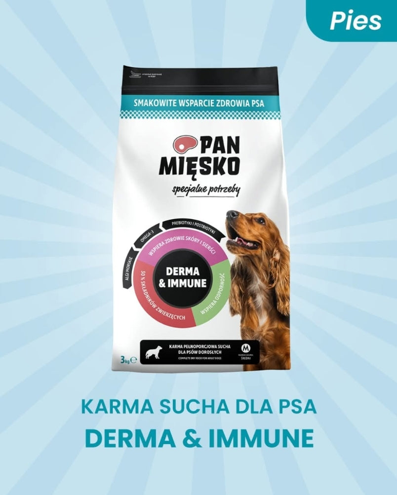 PAN MIĘSKO (MR MEATY)- SPECIAL NEEDS- DERMA & IMMUNE- COMPLETE DRY FOOD FOR ADULT DOGS- SIZE M- 3KG