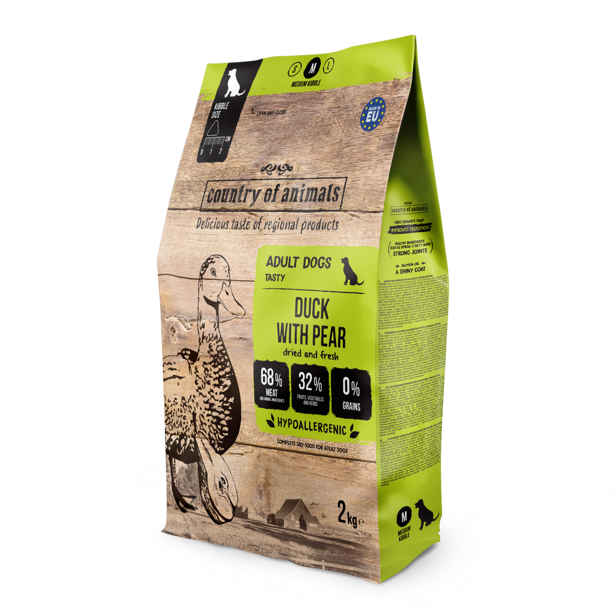 WIEJSKA ZAGRODA (COUNTRY OF ANIMALS)- DRY FOOD FOR ADULT DOGS WITH SENSITIVE STOMACH- DUCK WITH PEAR- M- 2KG