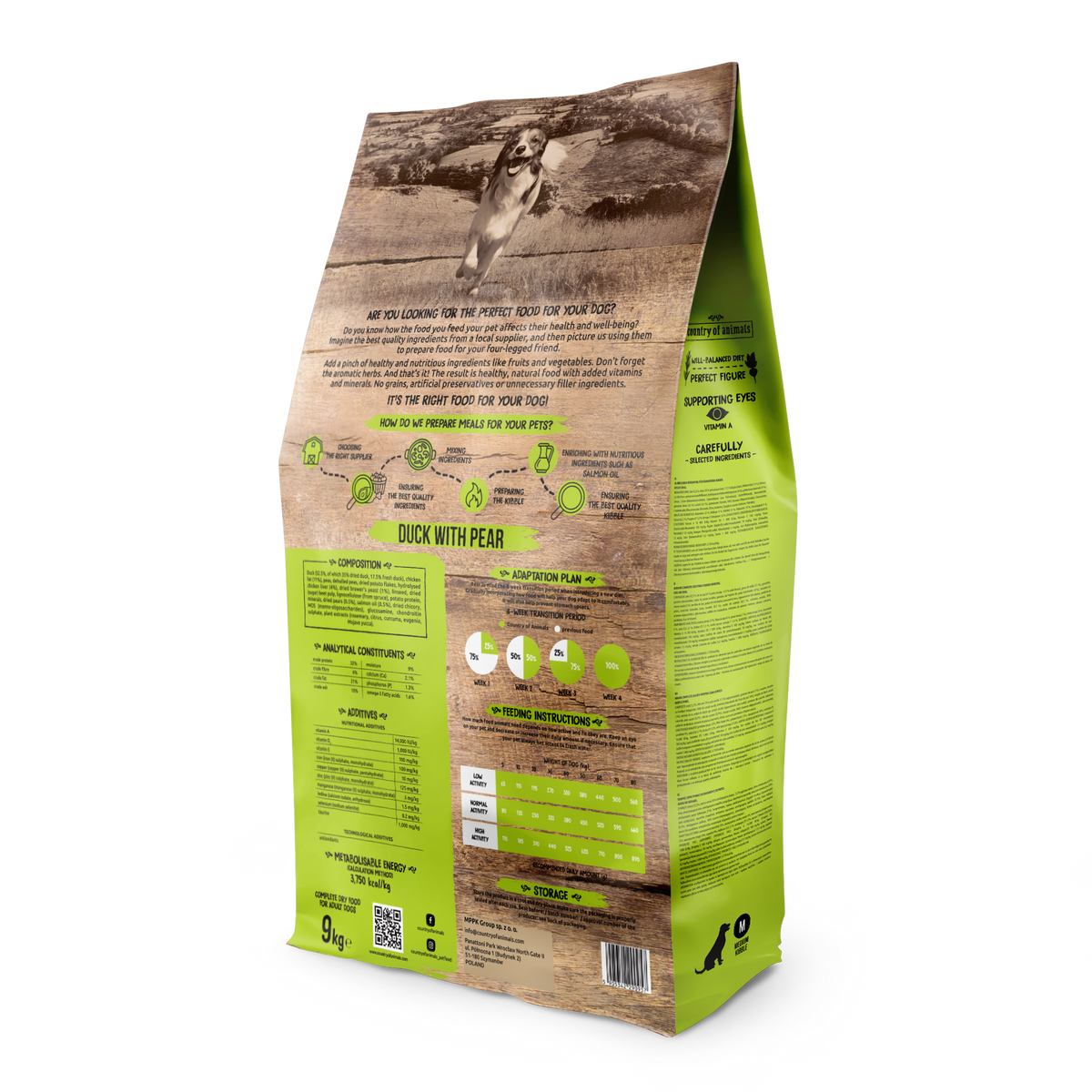 WIEJSKA ZAGRODA (COUNTRY OF ANIMALS)- DRY FOOD FOR ADULT DOGS WITH SENSITIVE STOMACH- DUCK WITH PEAR- M- 2KG