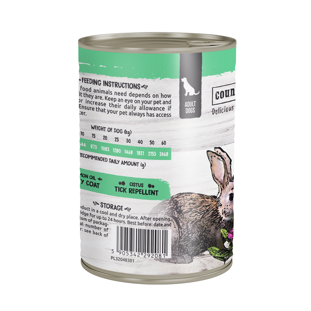 WIEJSKA ZAGRODA (COUNTRY OF ANIMALS)- MONOPROTEINOWA- KARMA MOKRA DLA PSA DOROSŁEGO- KRÓLIK- 400 GR PUSZKA