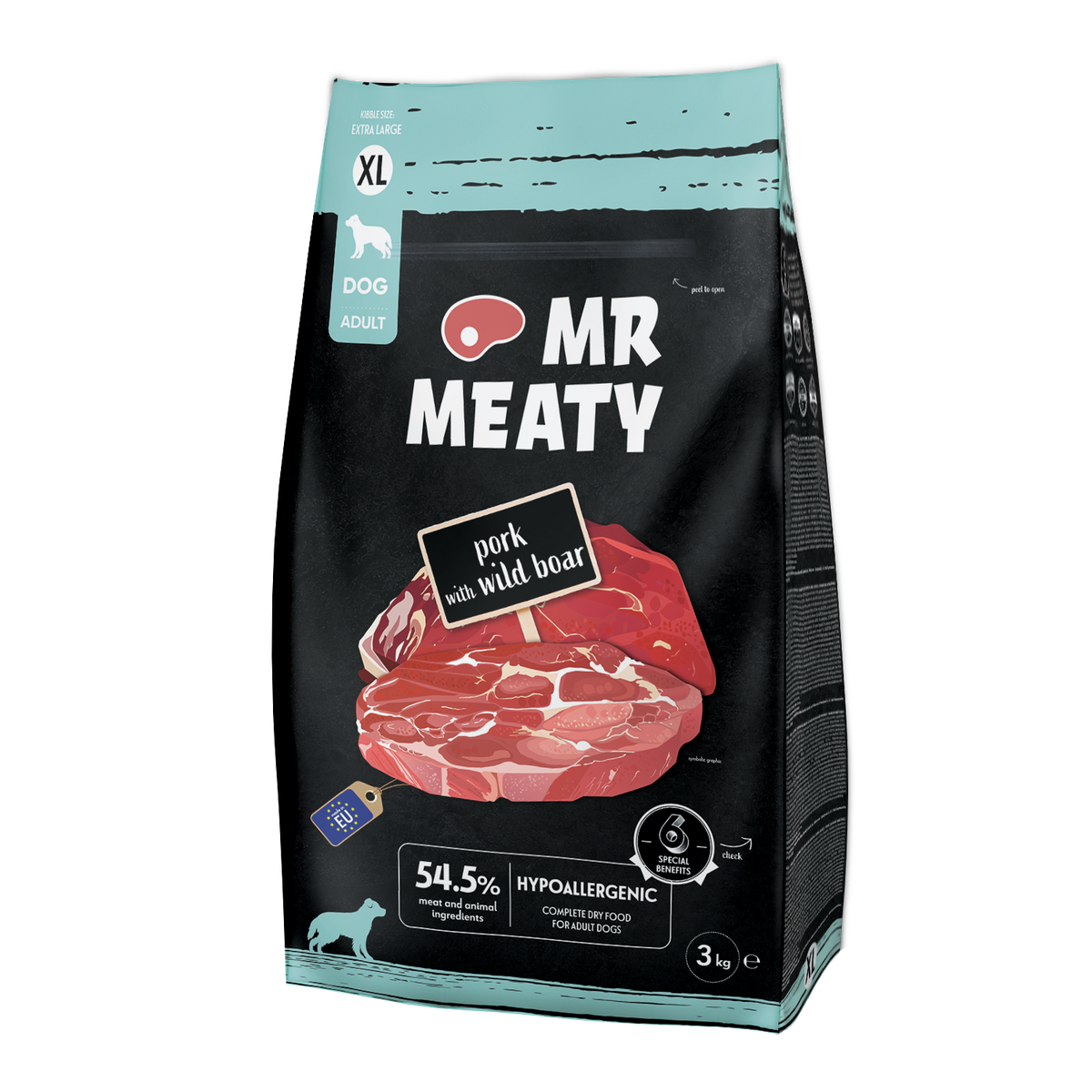 ​MR MEATY – KOMPLETNA KARMA SUCHA DLA PSÓW DOROSŁYCH – WIEPRZOWINA Z DZIKIEM- 3 KG- ROZMIAR XL