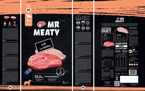 MR MEATY- COMPLETE DRY FOOD FOR ADULT DOGS- VEAL WITH TURKEY- 3 KG- M SIZE