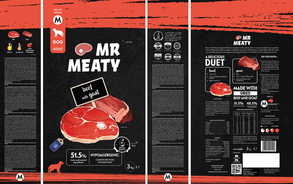 MR MEATY- COMPLETE DRY FOOD FOR ADULT DOGS-  BEEF WITH GOAT- 3 KG- SIZE M