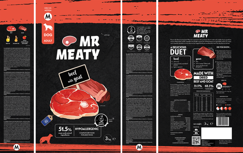 MR MEATY- COMPLETE DRY FOOD FOR ADULT DOGS-  BEEF WITH GOAT- 3 KG- SIZE M