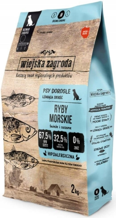 WIEJSKA ZAGRODA (COUNTRY OF ANIMALS)- KARMA SUCHA DLA PSÓW DOROSŁYCH Z WRAŻLIWYM BRZUSZKIEM- RYBY MORSKIE- M- 2 KG TORBA