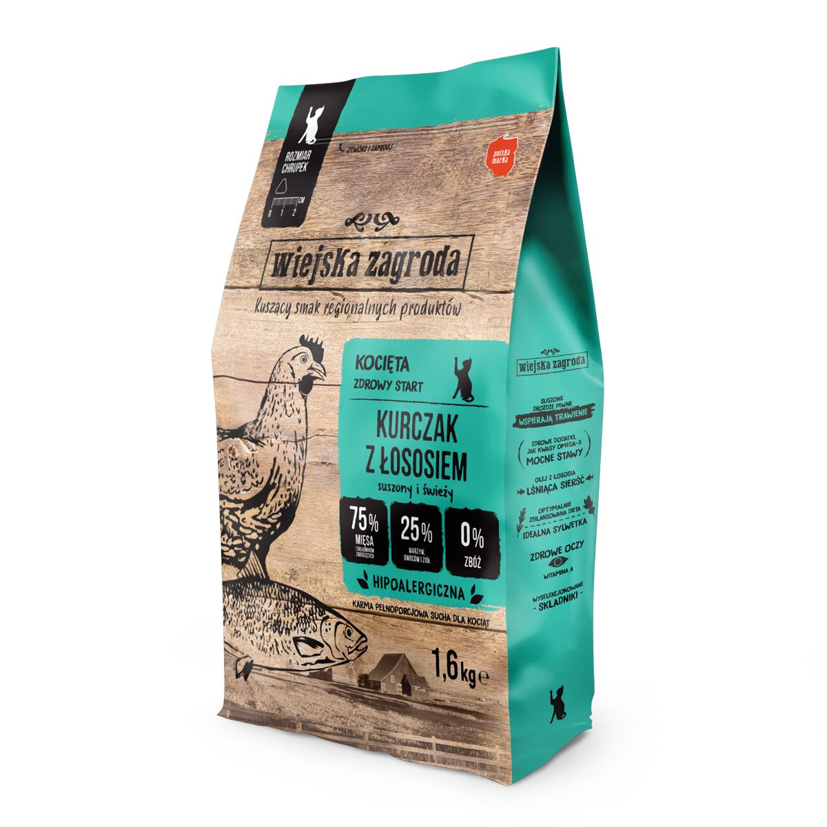 WIEJSKA ZAGRODA (COUNTRY OF ANIMALS)- DRY KITTEN FOOD- CHICKEN WITH SALMON- 1.6 KG