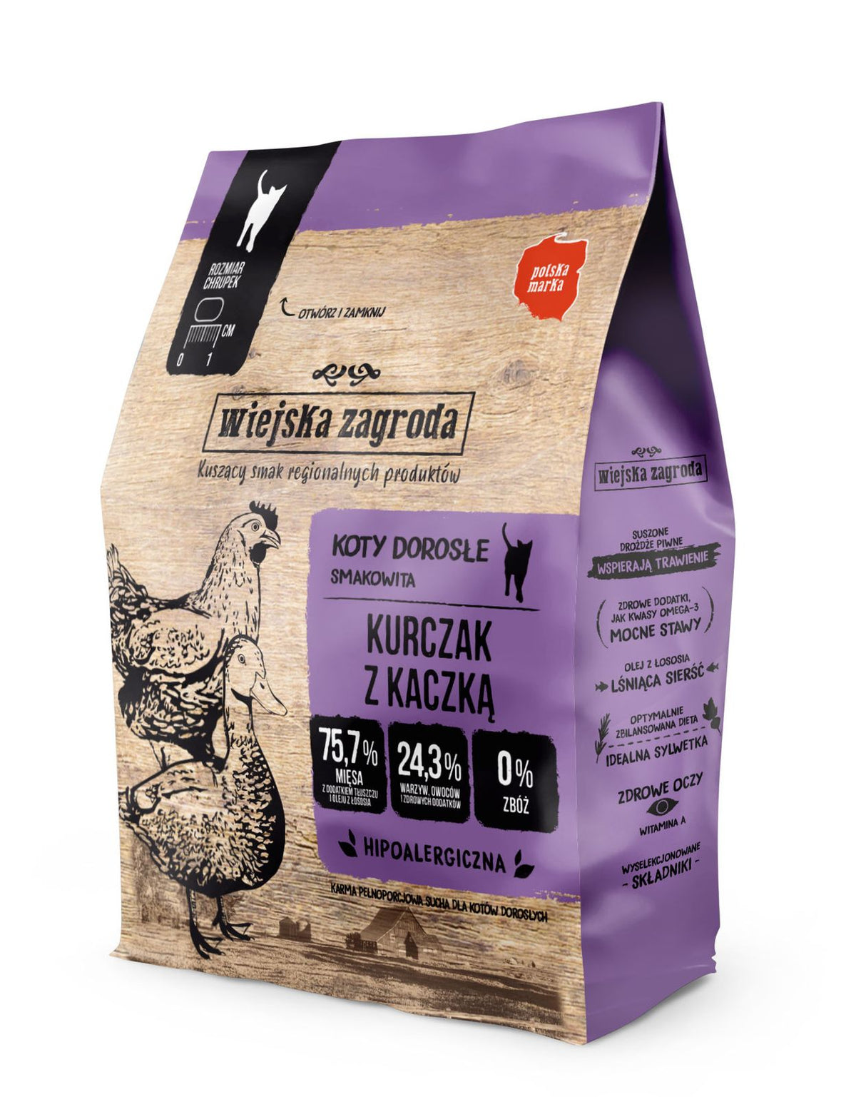 WIEJSKA ZAGRODA (COUNTRY OF ANIMALS)- DRY CAT FOOD- CHICKEN WITH DUCK- 400 GR BAG