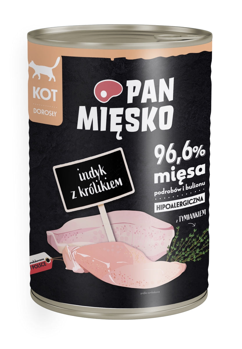 MR MEATY- COMPLETE WET FOOD FOR ADULT CATS- TURKEY WITH RABBIT- 400 GR