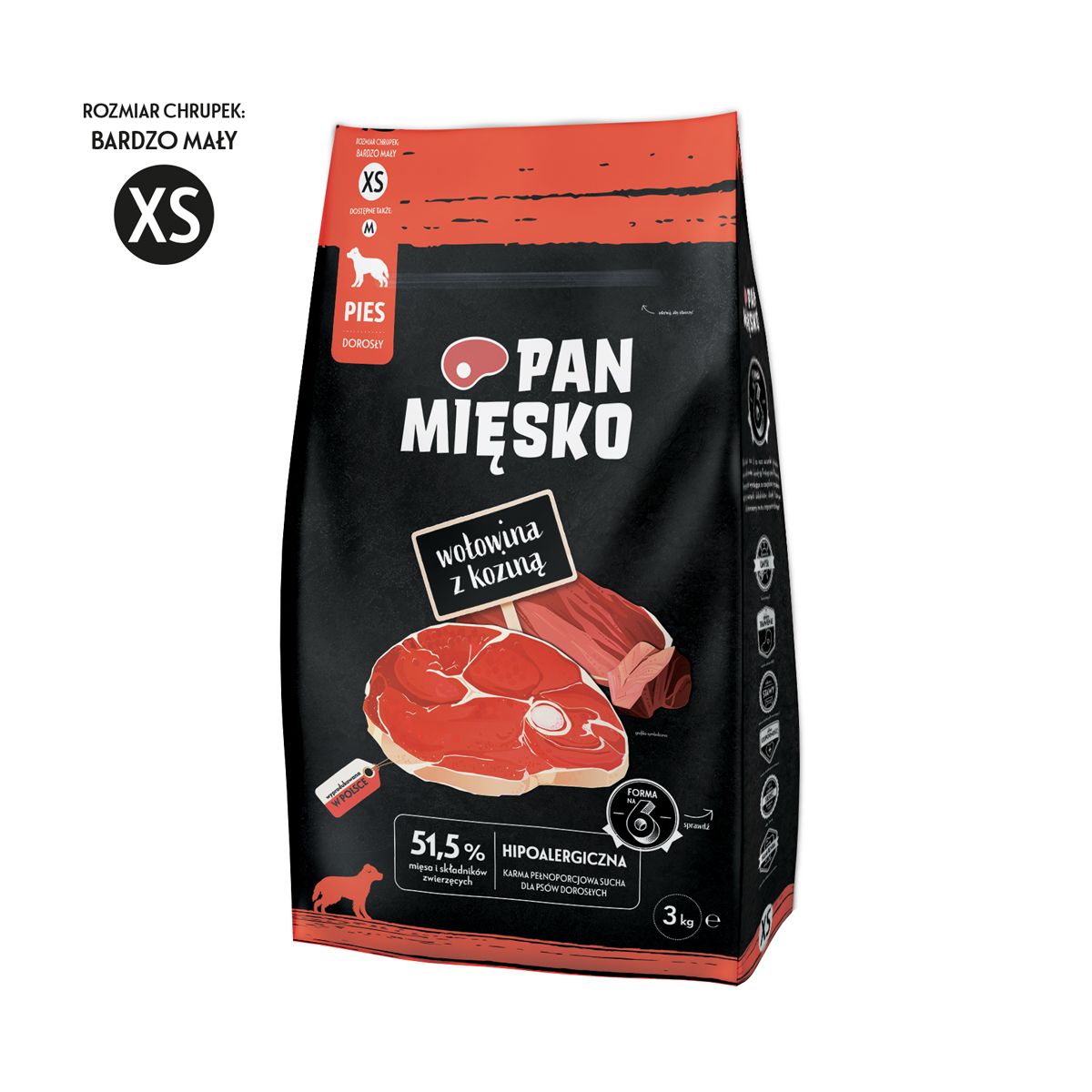 ​MR MEATY – KOMPLETNA KARMA SUCHA DLA PSÓW DOROSŁYCH – WOŁOWINA Z KOZINĄ- XS- 3 KG