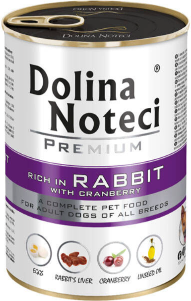 DOLINA NOTECI PREMIUM- RICH IN RABBIT AND CRANBERRY- WET FOOD FOR ADULT DOGS- 400 gr CANS