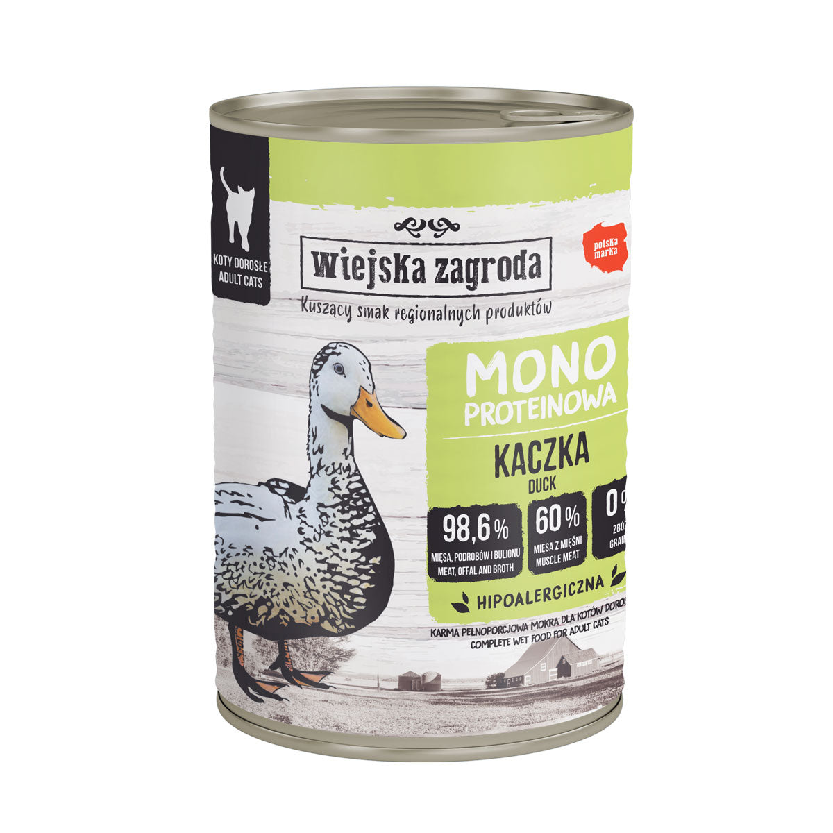 WIEJSKA ZAGRODA (COUNTRY OF ANIMALS)- MONOPROTEIN LINE- WET FOOD FOR ADULT CATS- DUCK- 400 GR TINS